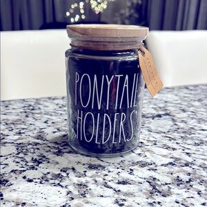 Rae Dunn - Glass Jar with Wooden Lid with 150 Ponytail Holders - New with tags
